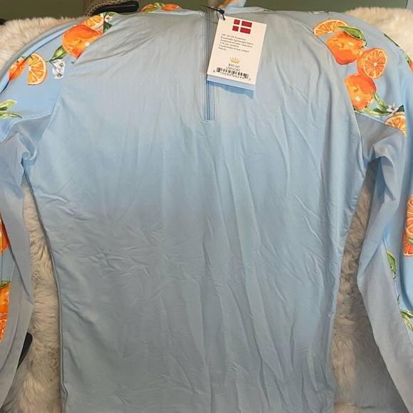 Kastel Denmark Long Sleeve Raglan Shirt in Powder Blue/Oranges - Picture 2 of 4